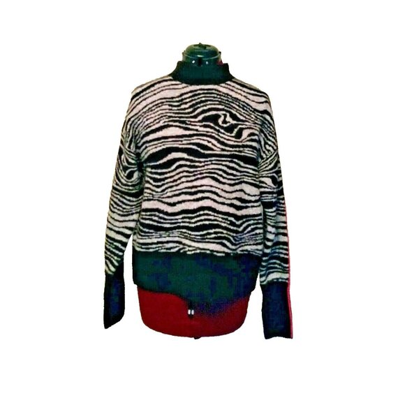 Halogen Women's Grey Heather Zebra Print Swirl Sweater Size Medium Knit Pullover - Picture 1 of 6